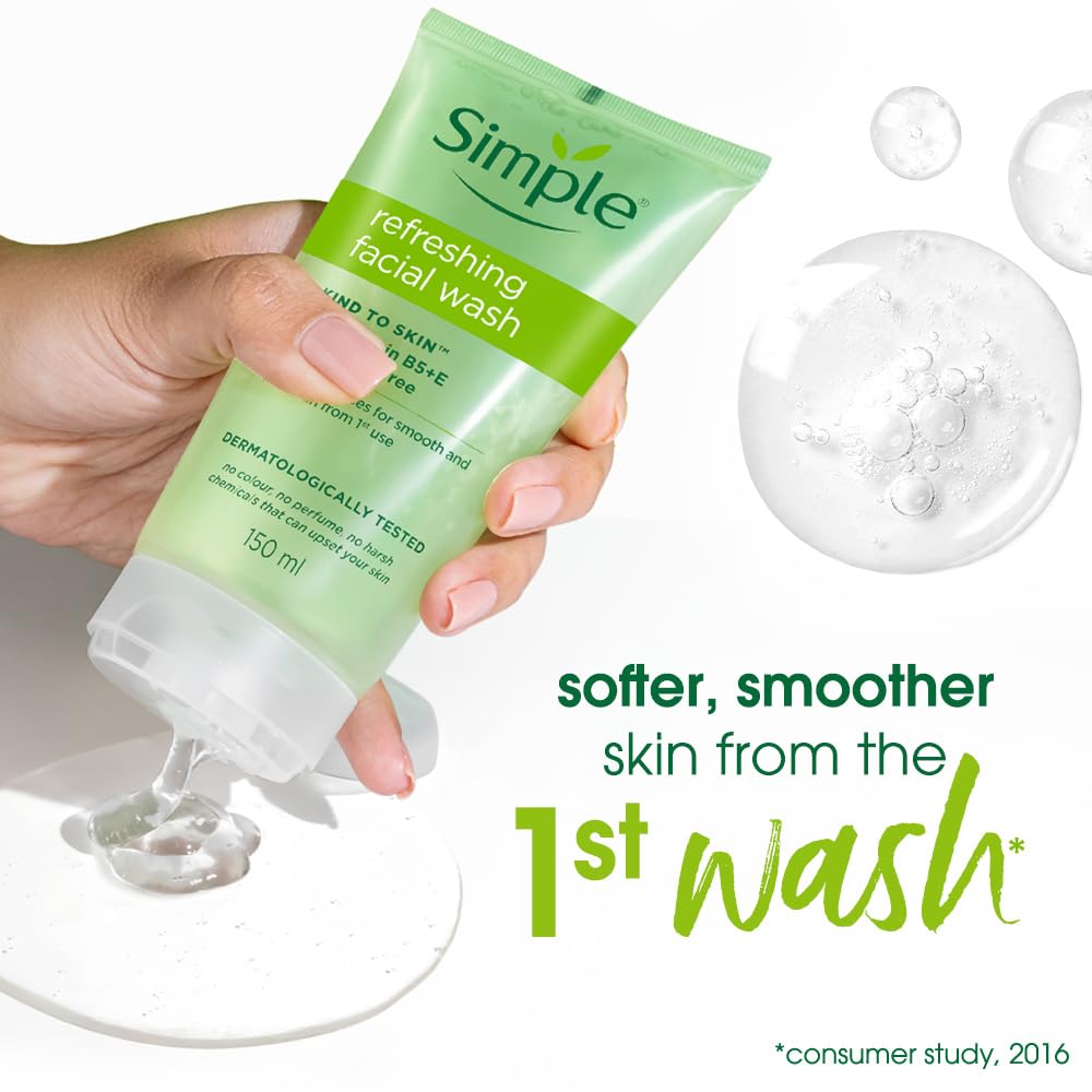Simple Kind To Skin Refreshing Facial Wash 150 ml | 100% Soap-Free Facewash that doesn't dry out your skin| For All Skin Types - Image 2